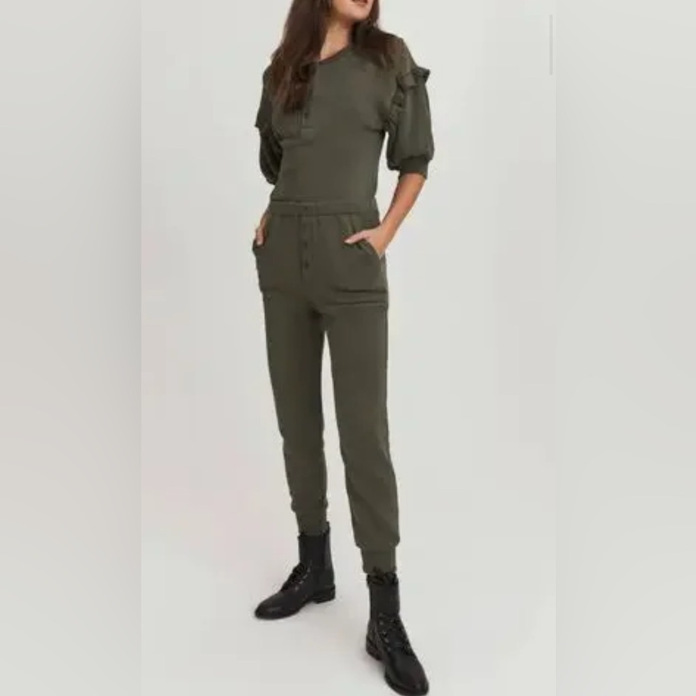 Something Navy Olive Button Down Jumpsuit - image 1